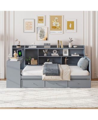 Twin Size Wooden Daybed With 3 Drawers, USB Ports and desk