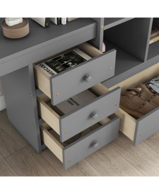 High Loft Bed with Desk, Storage, Ladder, Grey