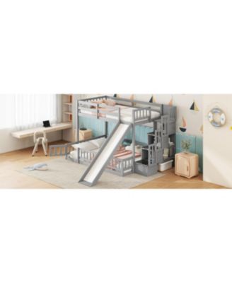 Twin-Over-Full Bunk Bed with Slide and Storage