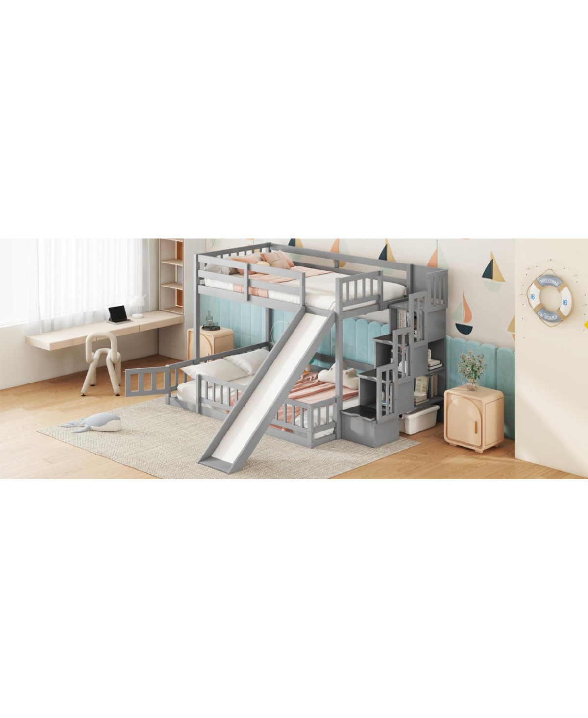 Streamdale Furniture Twin-Over-Full Bunk Bed with Slide and Storage