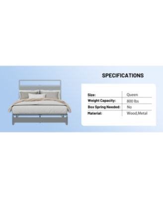 Queen Size Metal Platform Bed with Led, Charger