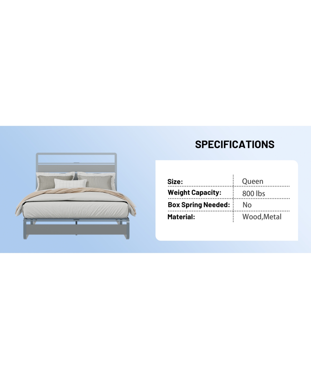 Streamdale Furniture Queen Size Metal Platform Bed with Led, Charger