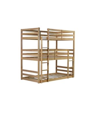 Streamdale Triple Twin Oak Bunk Bed with Guardrails and Ladders