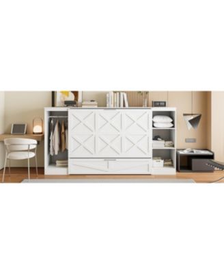 Twin Size Murphy Bed with Bedside Shelves and Wardrobe