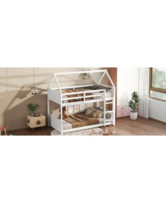 White Twin Over Twin Bunk Bed with Ladder and Safety Rails