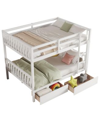 Full Rubber Wood Bunk Bed with Two Drawers, Convertible into 2 Beds