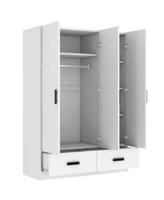3 Door Wardrobe Closet with Storage Drawers, Shelves and Hanging Rod