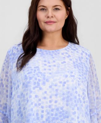 Plus Size Printed Ruffled-Sleeve Blouse