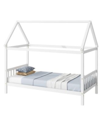 Twin House Bed with Headboard and Footboard, Twin Rubber Wood Bed with House Frame