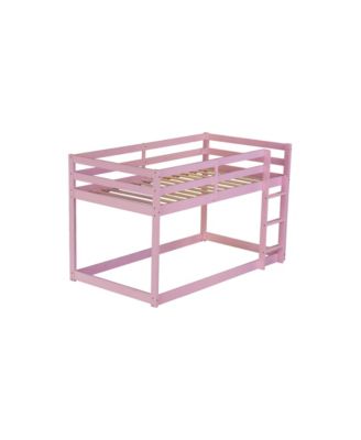 Solid Wooden, Solid Rubber Wooden Twin over Twin Loft Bed with Ladder, with Bed Platform of Strengthened Slats, Pink