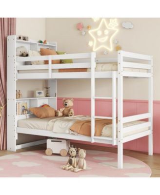Twin Over Twin Bunk Bed with Shelves and Guardrails, Convertible to 2 Beds