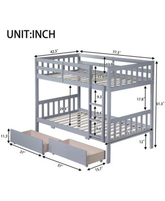  Twin Bunk Bed with 2 Drawers and Convertible Beds