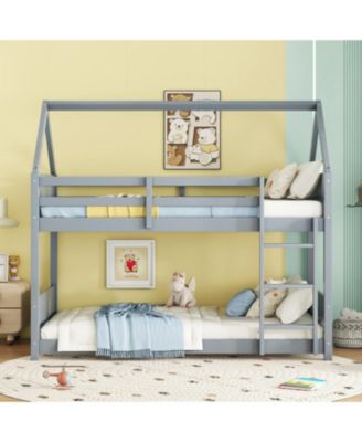 Twin-over-Twin Bunk Bed with Headboards, Guardrails, Ladder