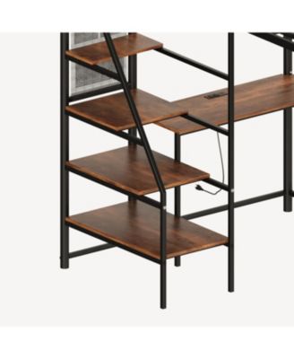 Twin sized loft metal bed with black for bedroom and dormitory, with built-in charging station and LED lighting