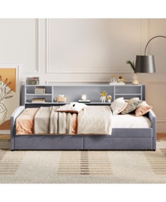 Twin size Upholstered Platform Bed with Storage and Drawers