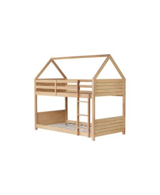 Twin Over Twin Bunk Bed with Headboards and Safety Guardrails