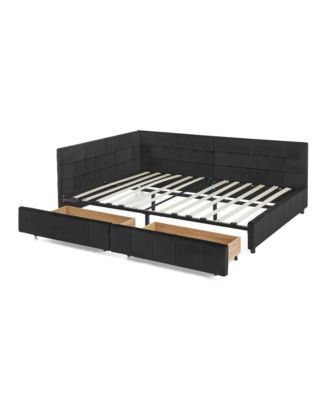 Upholstered Full Bed Frame with Backrest and Armrests, BLACK
