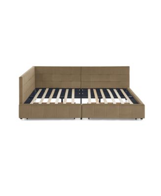Upholstered Full Size Bed Frame with Velvet Backrest