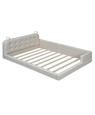 Queen Size Upholstered Platform Bed with 2 Reading Lights