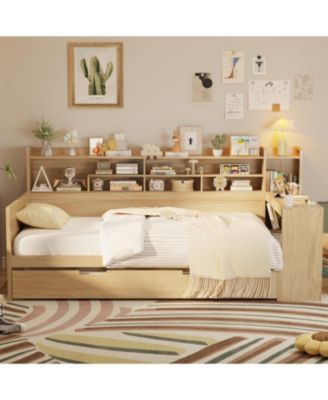 Wooden Twin Daybed with Storage, Trundle, and Desk