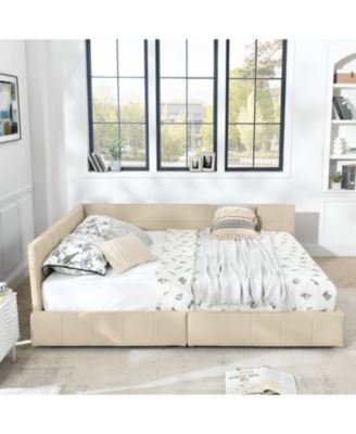 Queen Bed Frame with Upholstered Headboard & Armrests