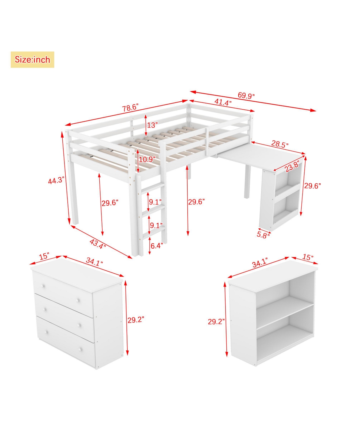 Streamdale Furniture Multifunctional Loft Bed with Storage, Desk, and Safety Features