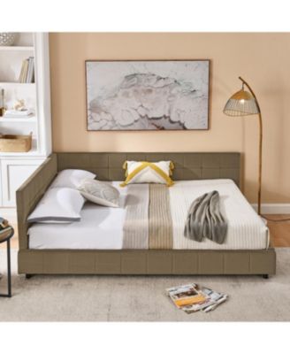 Queen Upholstered Tufted Bed Frame with Backrest and Armrests