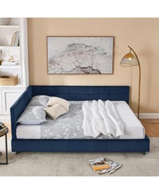 Queen Bed Frame with Tufted Backrest, Armrests, and Velvet Upholstery