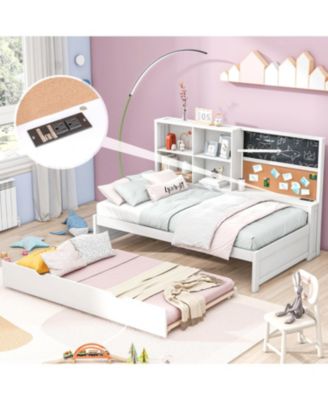 Streamdale Twin Size Daybed with Storage Shelves, Blackboard, Cork board, USB Ports and Twin Size Trundle