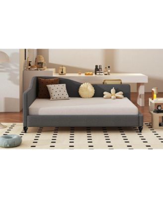 Full Size L-Shaped Linen Daybed, with Solid Wood Legs