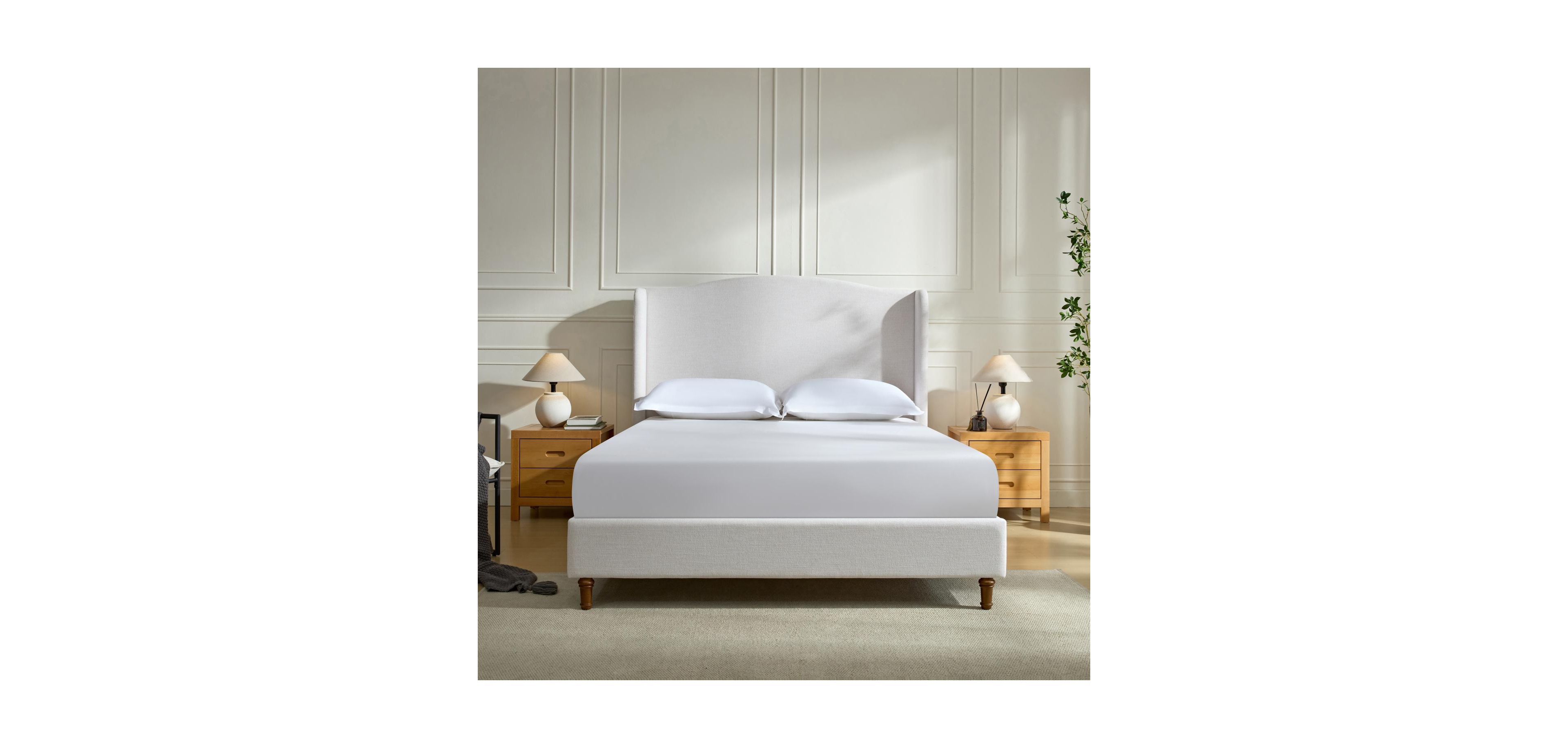 Streamdale Furniture Hannah King Upholstered Wingback Bed with 54" Headboard, Ivory Chenille Look