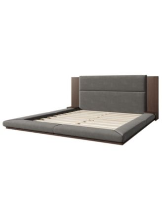 Streamdale Floor Upholstered Platform Bed with Extended Wood Headboard & Bedside Shelf,No Box Spring Needed,King Size