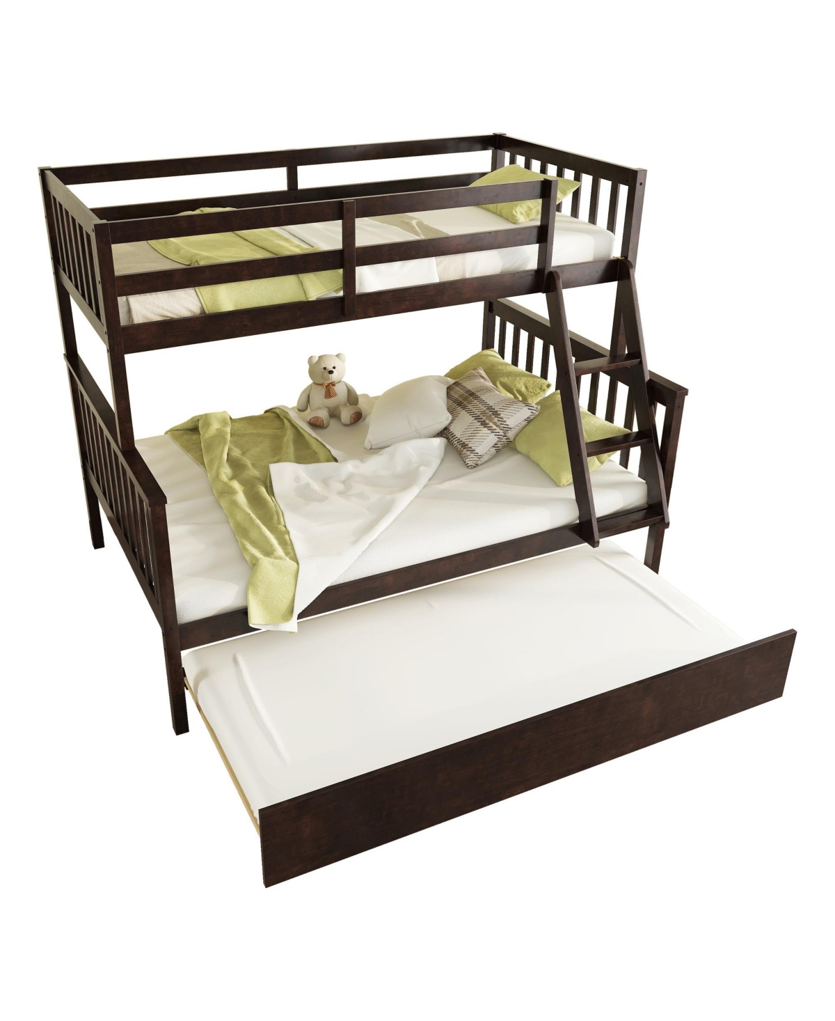 Streamdale Furniture Twin over Full Bunk Bed with Trundle and Ladder, Espresso