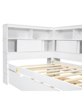 Twin Size Wood Daybed with Storage Shelves, USB and Trundle