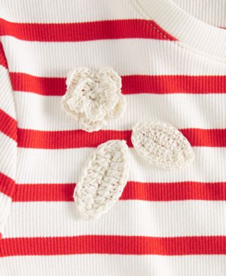 Women's Crochet-Trim Striped T-Shirt