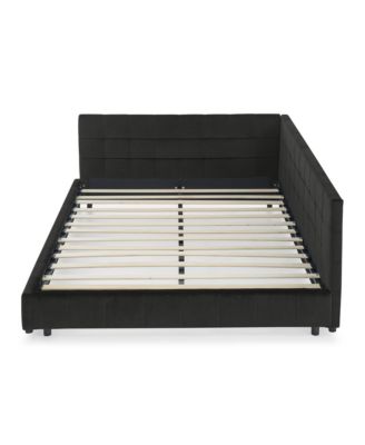 Queen Upholstered Bed Frame with Backrest and Armrests, Velvet, Black (85.5"x64.5"x30.5")