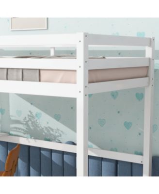 Streamdale Twin High Loft Bed, Rubber Wood Loft Bed with Safety Guardrail, built-in desk, ladder