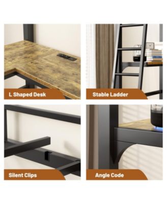 Twin Loft Bed with Desk and Charging Station, Black