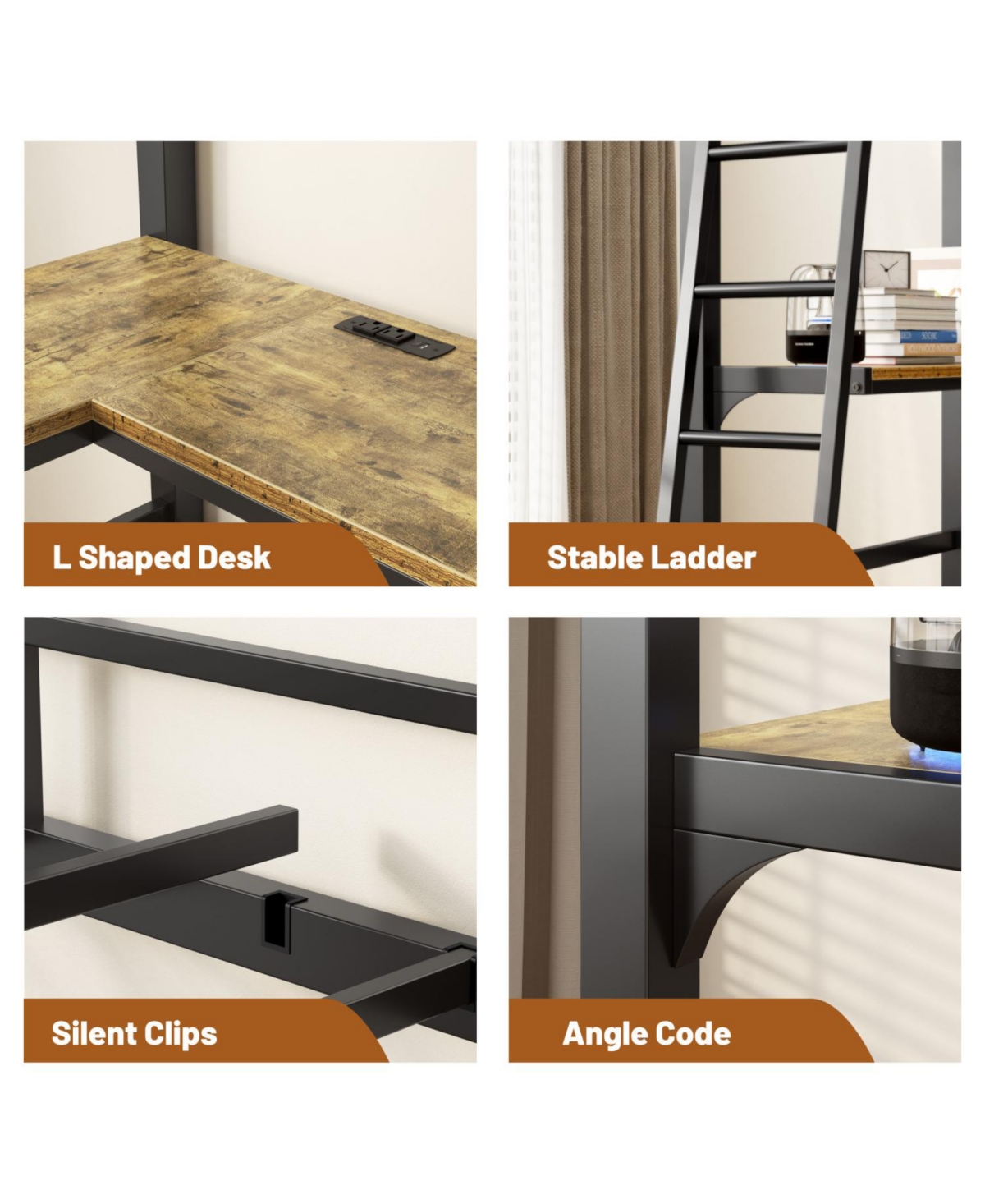 Streamdale Furniture Twin Loft Bed with Desk and Charging Station, Black