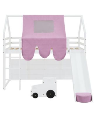 Twin size Wooden Loft Bed House-shaped Frame with a Tent