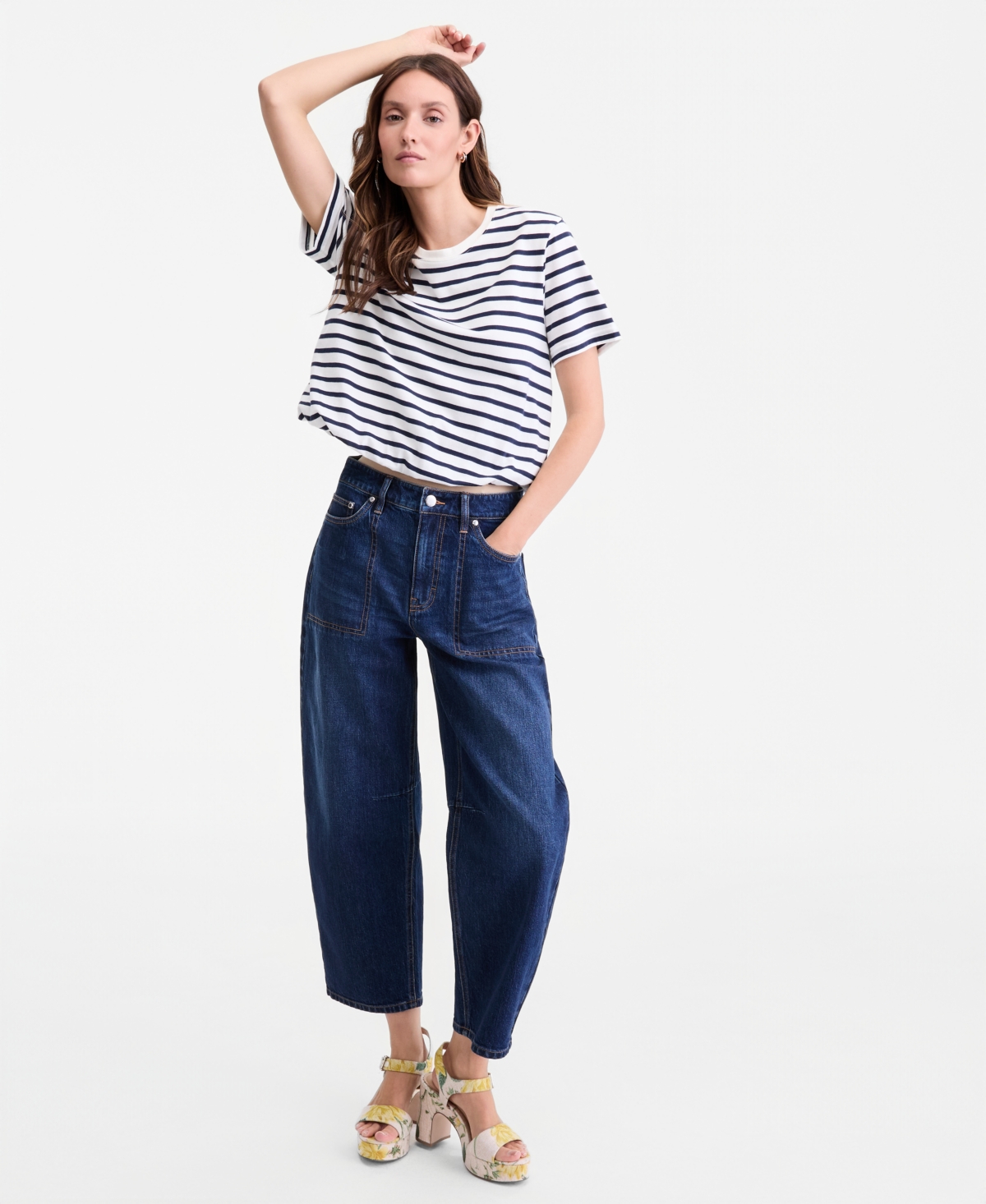 On 34th Women's Striped Bubble-Hem T-Shirt, Macy's Exclusive