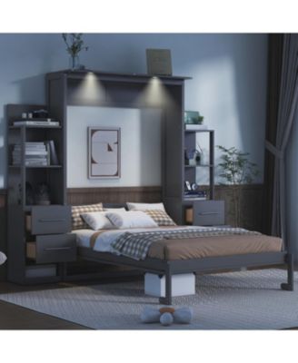 Murphy Bed Wall Bed With Shelves, Drawers LED