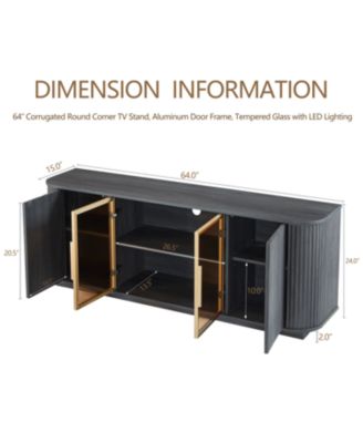 64" Wavy TV Cabinet with Tempered Glass Door