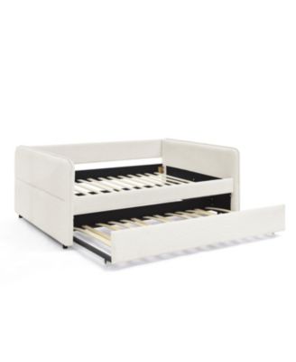 Boucle Daybed with Trundle Full Size Beige