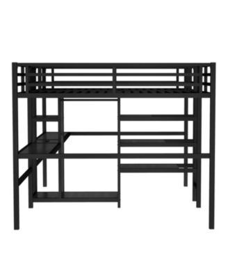 Twin Metal Loft Bed with Desk Wardrobe & Shelves - Black
