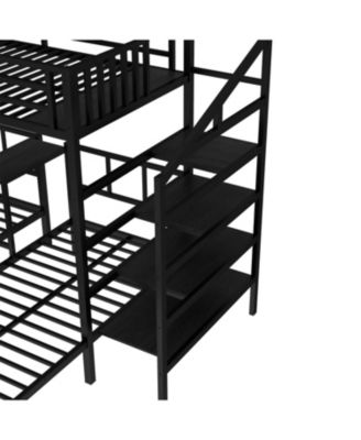 Triple Twin Bunk Bed with Desk & Shelves