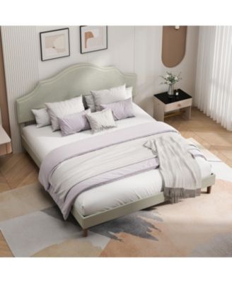King Upholstered Platform Bed with Adjustable Headboard Beige