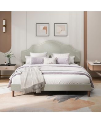 King Upholstered Platform Bed with Adjustable Headboard Beige