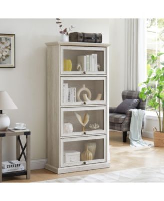White 4-Tier Glass Display Cabinet