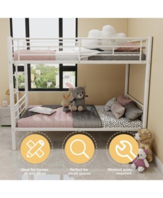 Twin Over Twin Metal Bunk Bed with Ladders & Guardrail